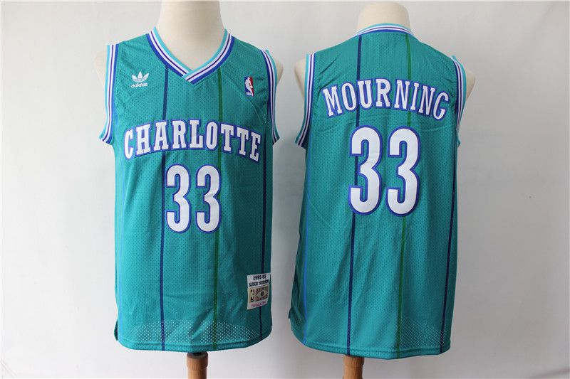 Men Charlotte Hornets 33 Mourning Green Throwback Adidas NBA Jerseys